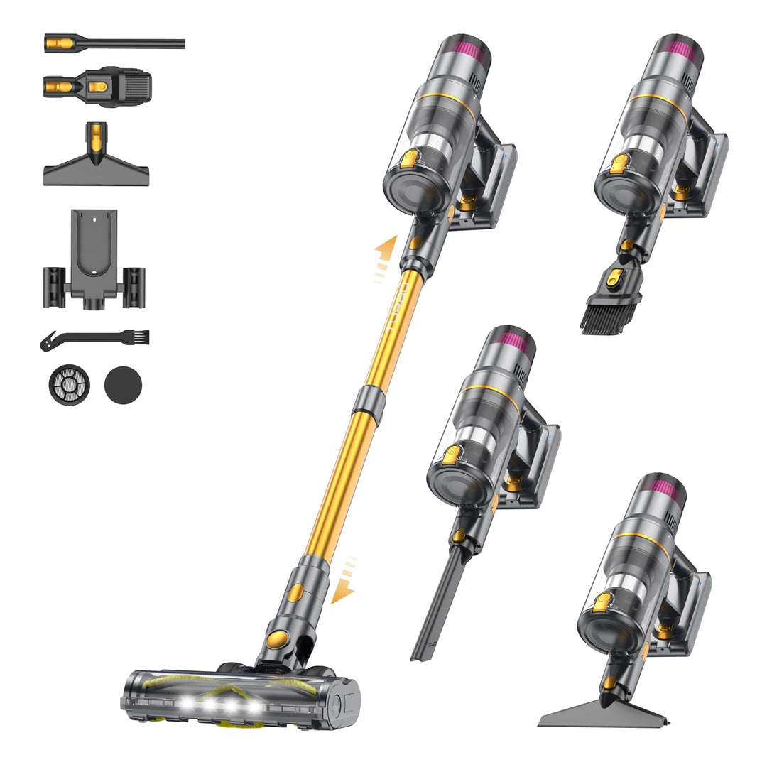 Akku Staubsauger 55000Pa/580W/75Min, Staubsauger Kabellos mit LED-Touchscreen, Selbststehender Akkus