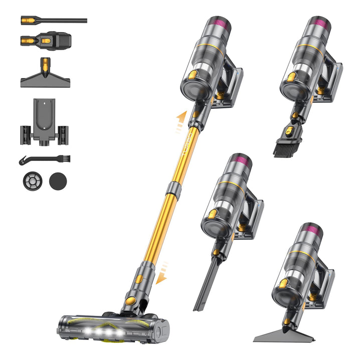Akku Staubsauger 55000Pa/580W/75Min, Staubsauger Kabellos mit LED-Touchscreen, Selbststehender Akkus