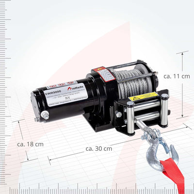 ROTFUCHS Elektrische Seilwinde 12V mit Funkfernbedienung – 1360 kg / 3000lbs Offroad Motorwinde Seil