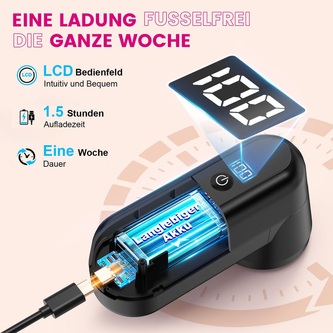 Fusselrasierer Elektrisch, Tragbarer Aufladbar Fusselentferner, LED-Anzeige, Kompletter Fusselrasier