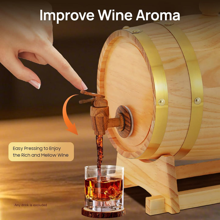 3L Weinfass Holzfass, Eichen-Fass mit Bock und Zapfhahn, Upgrade Kiefernweinfass für Whiskey, Wein,