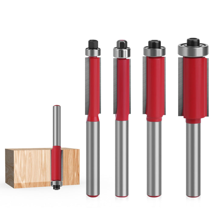 4 Stück Bündigfräser 6mm Schaft, Bündigfräser Fräser Set, Doppelseitiger Fräser mit Lagern, Holzschn