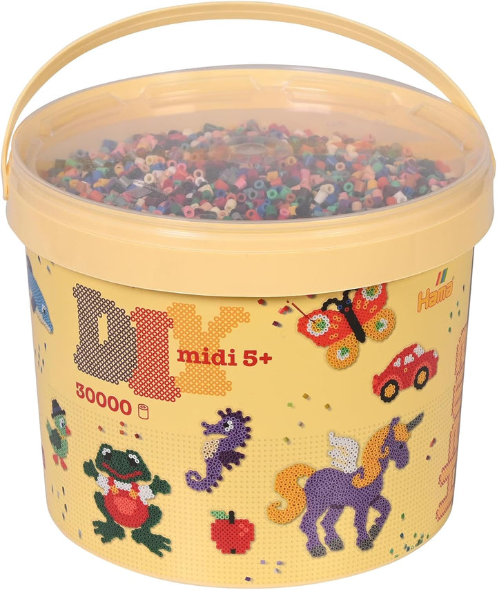 Hama Perlen 181-67 Bügelperlen im Eimer mit ca. 30.000 Midi-Perlen im Volltonmix mit 22 Farben, für