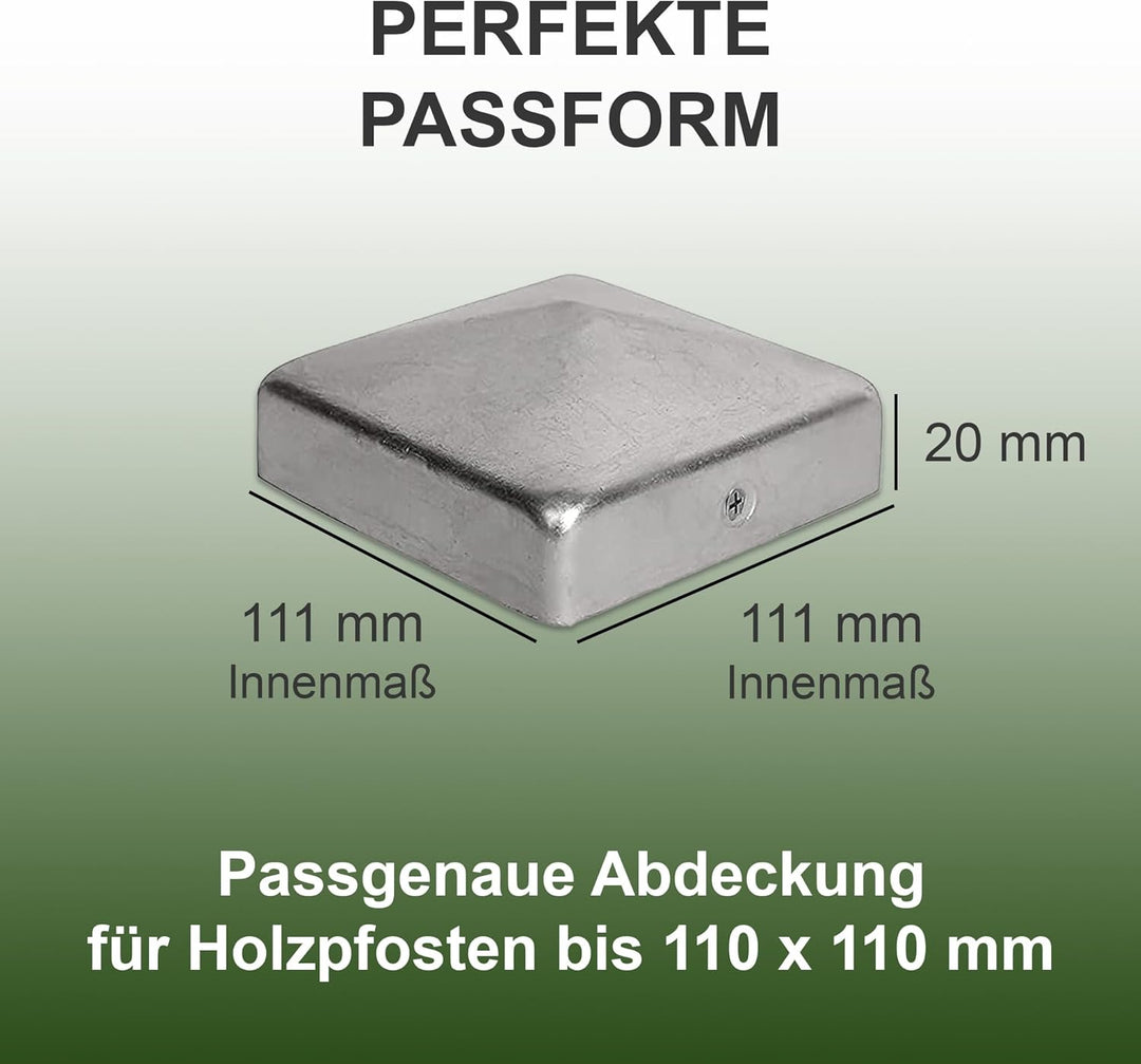h2i Pfostenkappe | Stahl verzinkt | 111 x 111 mm | 10 Stück | Eckige Abdeckkappe für Garten Holzpfos
