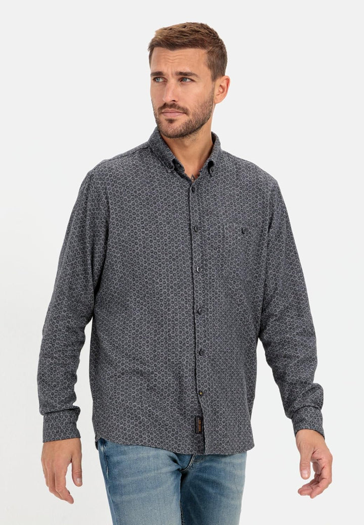 camel active Herren Flanellhemd mit tonalem Minimalprint 5XL Asphalt, 5XL Asphalt