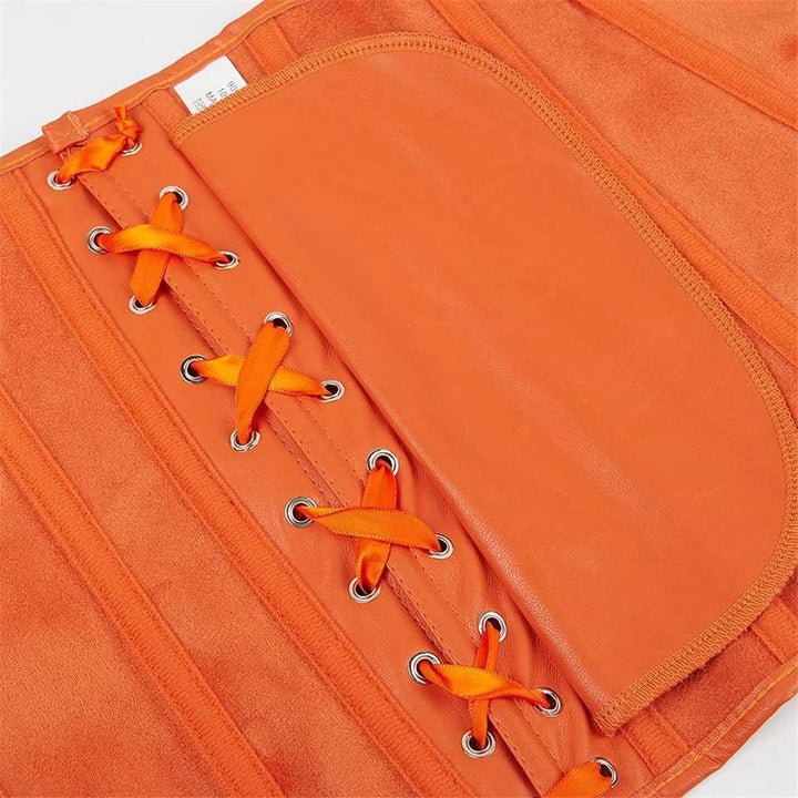 Josamogre Leder Korsett Top Damen Corsage Reissverschluss Sexy XXS Orange, XXS Orange