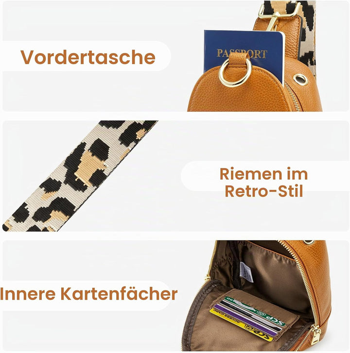 Kattee Damen Brust-Umhängetasche Echtes Leder Sling-Rucksack Kleine Umhängetasche mit RFID-Blockieru