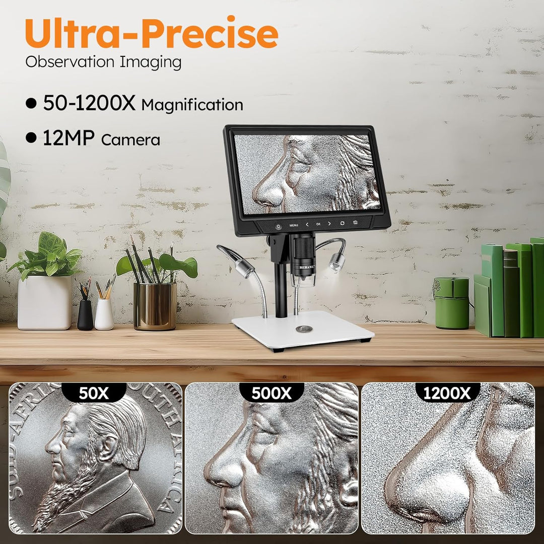 BEBANG 10.1" LCD Digitales Mikroskop 1200x für Erwachsene,3024P Münz Mikroskop Lupe,12MP Lötmikrosko