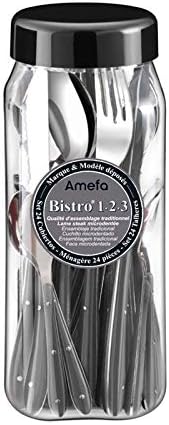 Amefa S24 PP Bistro Besteck, 24 Teile, Edelstahl, 1,5 mm dick, Grau/Schwarz, 9 x 9 x 24 cm, Schwarz