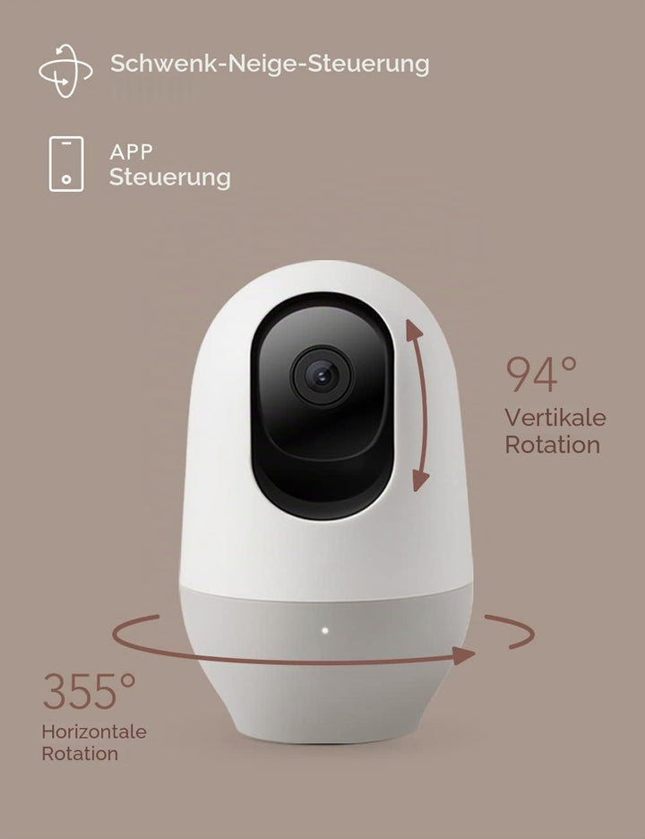 nooie Babyphone mit SD-Karte, Babyphone mit Kamera, 360°-Kamera, WLAN-Babykamera mit Telefon-App, AI