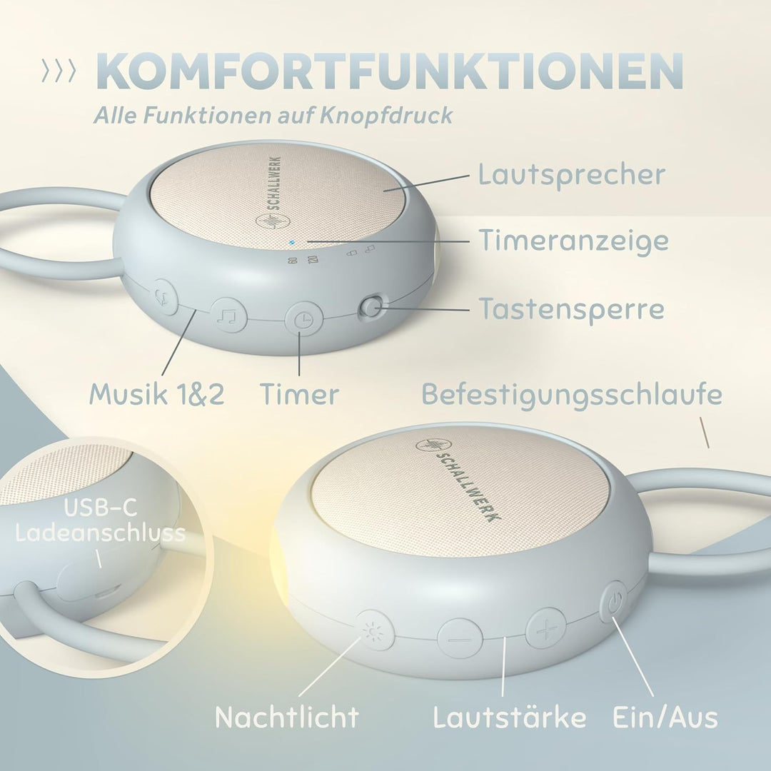 Schallwerk ® White Noise Machine Baby – Einschlafhilfe für Babys & Erwachsene mit weissem Rauschen,