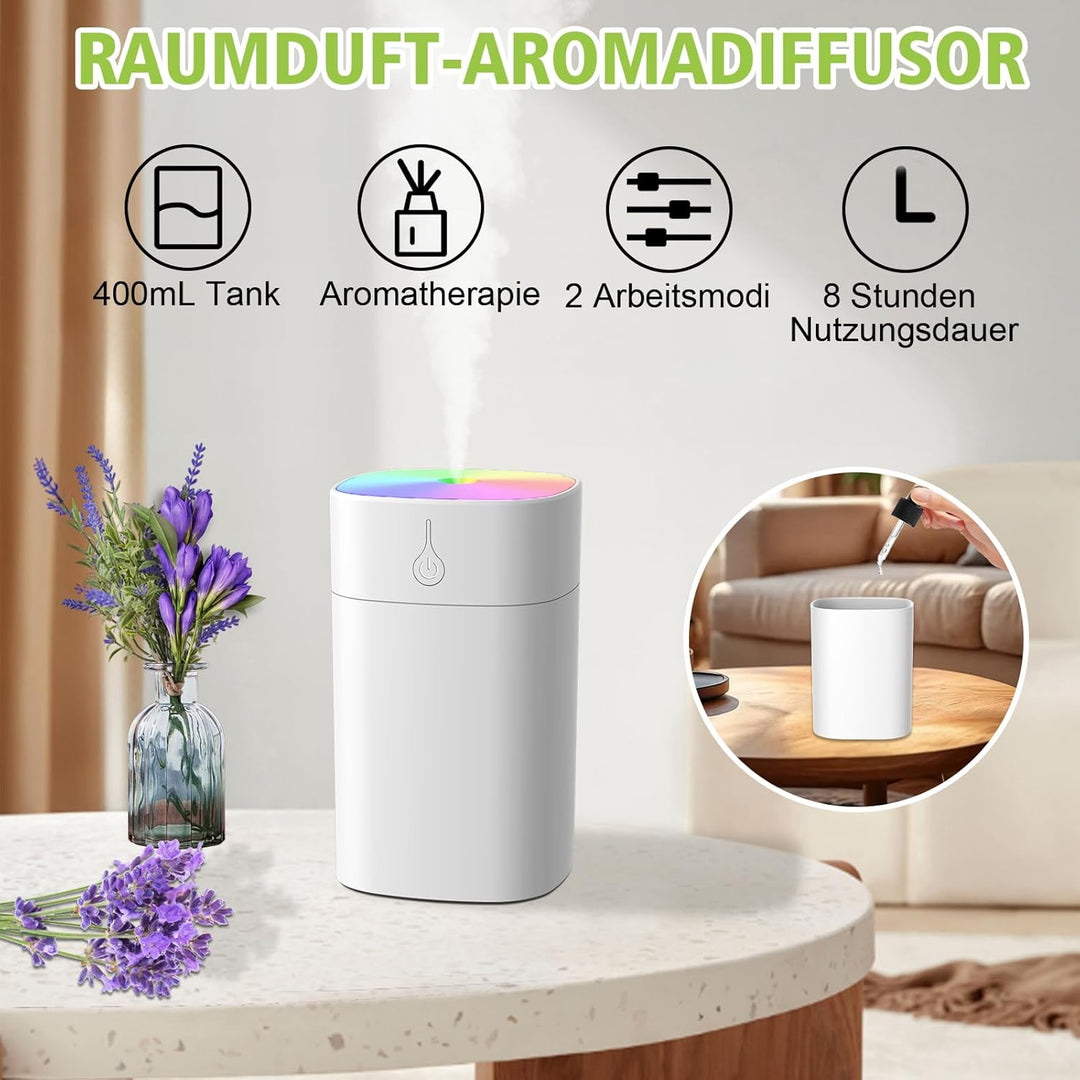 Tragbare Mini-Luftbefeuchter für Schlafzimmer, 400 ml Aromadiffusor für zu Hause, persönlicher Tisch