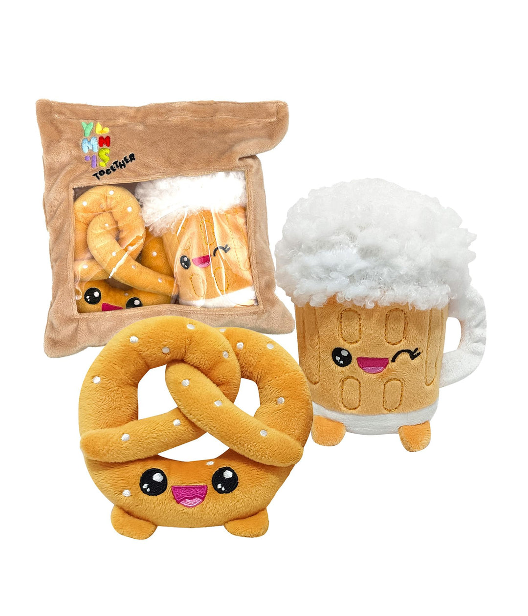 Joy Toy - Yummies Together Brezel und Bier - 2 Plüsch 15 cm in Take Away Plüsch Tasche 21x21 cm Brez