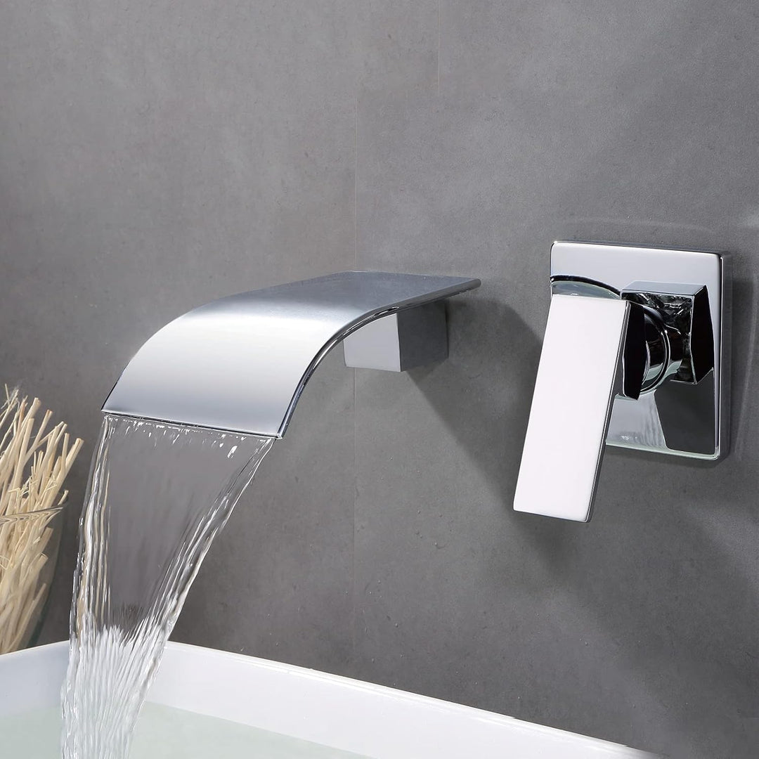Waschtischarmatur Wandmontage Wasserfall Chrom Armatur Wand Einzigen Handgriff 2-Loch Unterputz Wasc