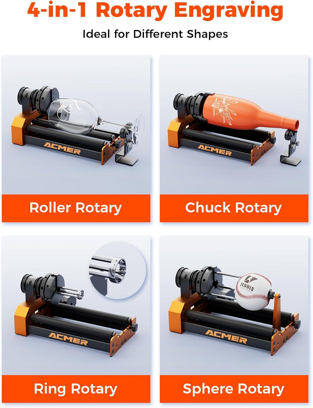Laser Rotary Roller ACMER M4 Laser-Rotationswalze, 360° Y-Achsen-Drehrolle für Lasergravierer,3-150m