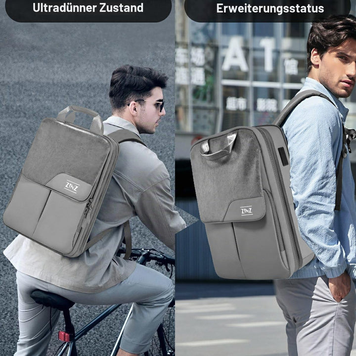 ZINZ Schlanker und Erweiterbarer Laptop-Rucksack 15,6 16 17 Zoll Reise-Business-Rucksack Regenfester