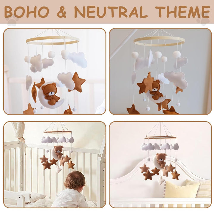 Baby Mobile Für Babybett Bär Wolke, Mobile Babybett Für Mädchen Und Jungen, Baby Mobiles Spielzeug,