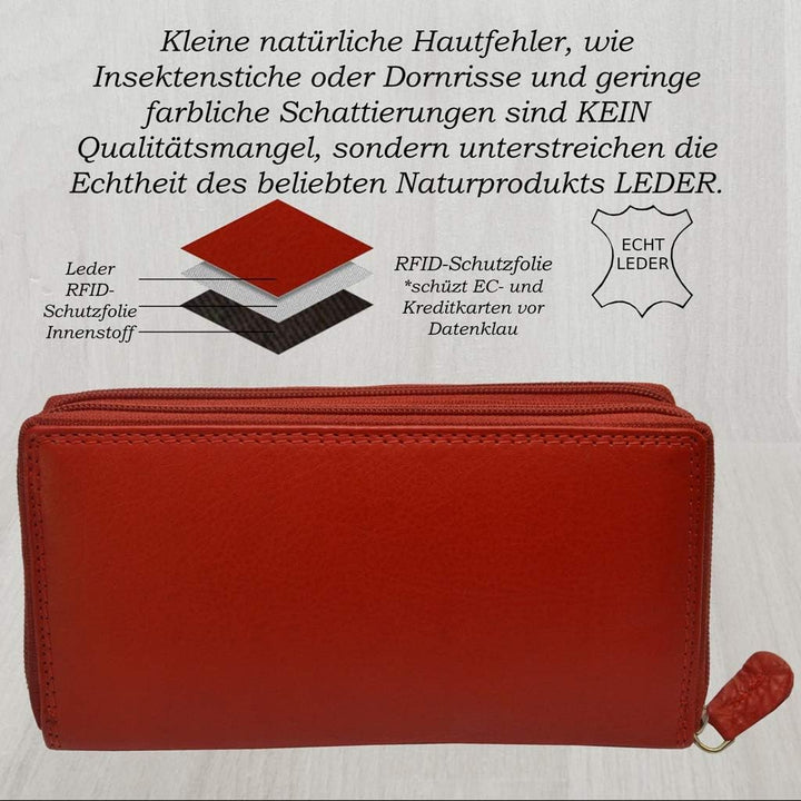 flevado XL Portemonnaie Grosse Damen Wild Leder Geldbörse mit viel Stauraum und Platz für 29 Karten
