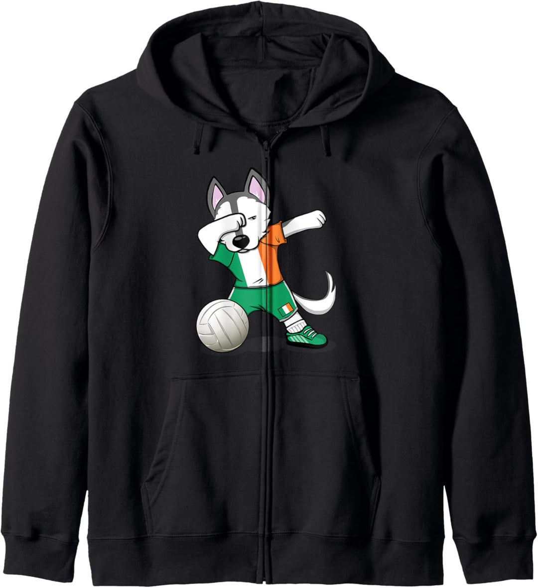 Lustiger Dabbing Husky Hund Irland Volleyball Irische Flagge Kapuzenjacke