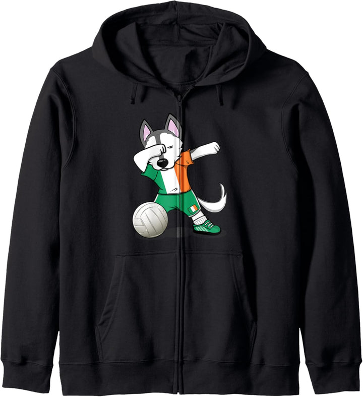 Lustiger Dabbing Husky Hund Irland Volleyball Irische Flagge Kapuzenjacke