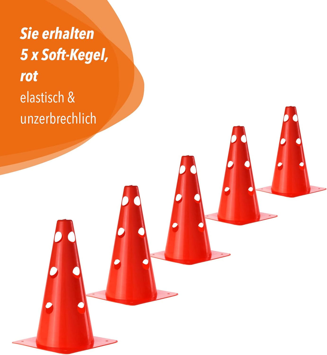 Loch-Markierkegel 30 cm – Soft-Pylone – Markierkegel – 5 im Set – Fussball, Hundetraining, Kitas & P