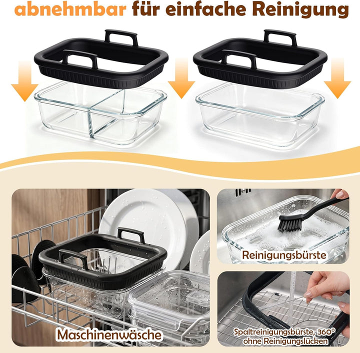 2 Stück Glas Auflaufform Airfryer, BPA-frei Glasform für Airfryer mit Deckel, Abnehmbaren Silikongri