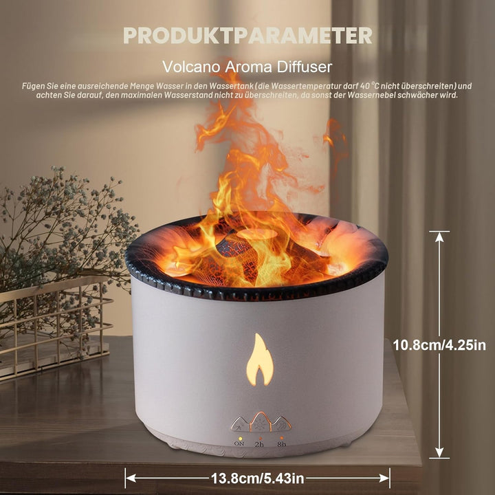 Vulkan Luftbefeuchter Flammen Aroma Diffusor: 360ml Aromatherapie Luftbefeuchter 2 Nebelmodus Luftbe