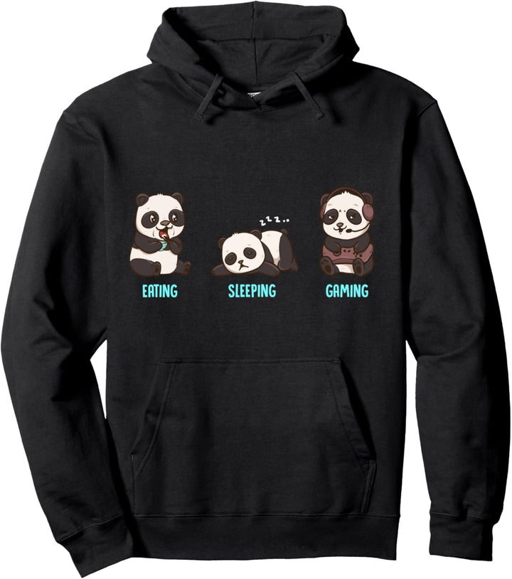 Essen Schlafen Gaming Niedlicher Gaming Panda Pullover Hoodie