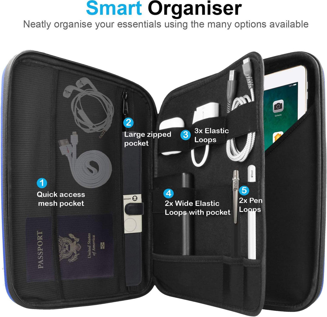 TECHGEAR Portfolio Organizer Tasche, Hartschale mit Riemen USB Kabel iPad Stift Halter und Griff Sch