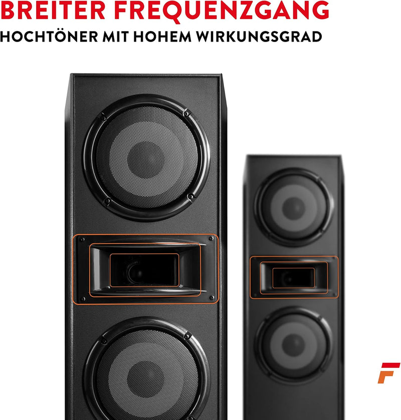 Fenton SHF700B - Standlautsprecher Paar, HiFi Lautsprecher Stereo Set, 400 Watt Standlautsprecher 3-