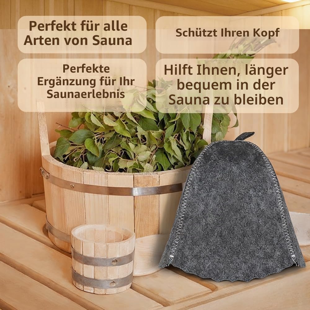 ASKOLD 2 Stück Saunahüte Grau Filz Saunahut für Herren - Russischer Banya Hut für Männer Saunamütze