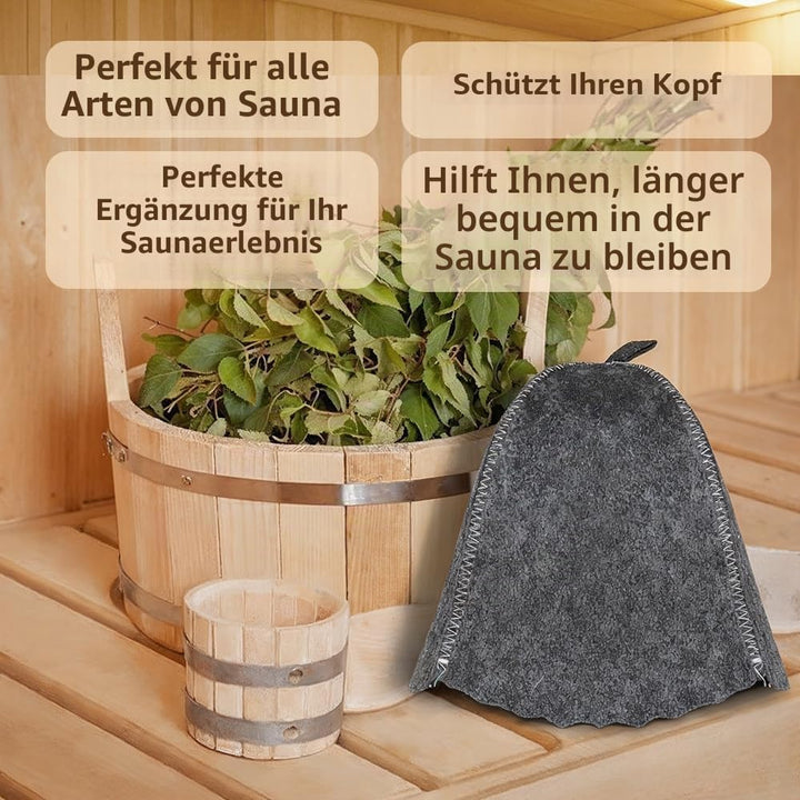 ASKOLD 2 Stück Saunahüte Grau Filz Saunahut für Herren - Russischer Banya Hut für Männer Saunamütze