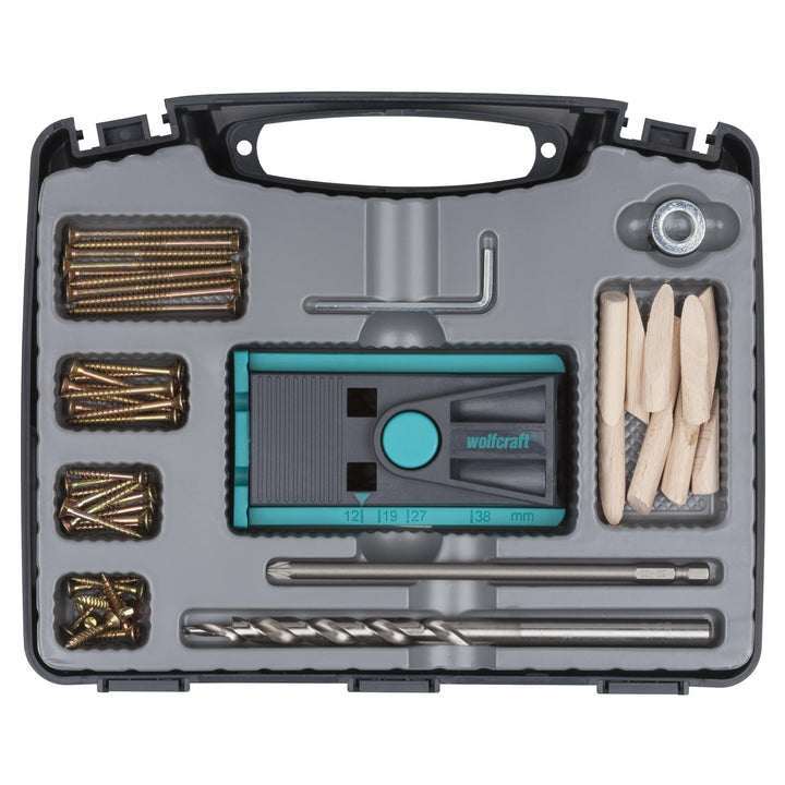 wolfcraft Undercover Jig-Set 4642000 | Zuverlässige Bohrhilfe mit Schrauben für Holzverbindungen und