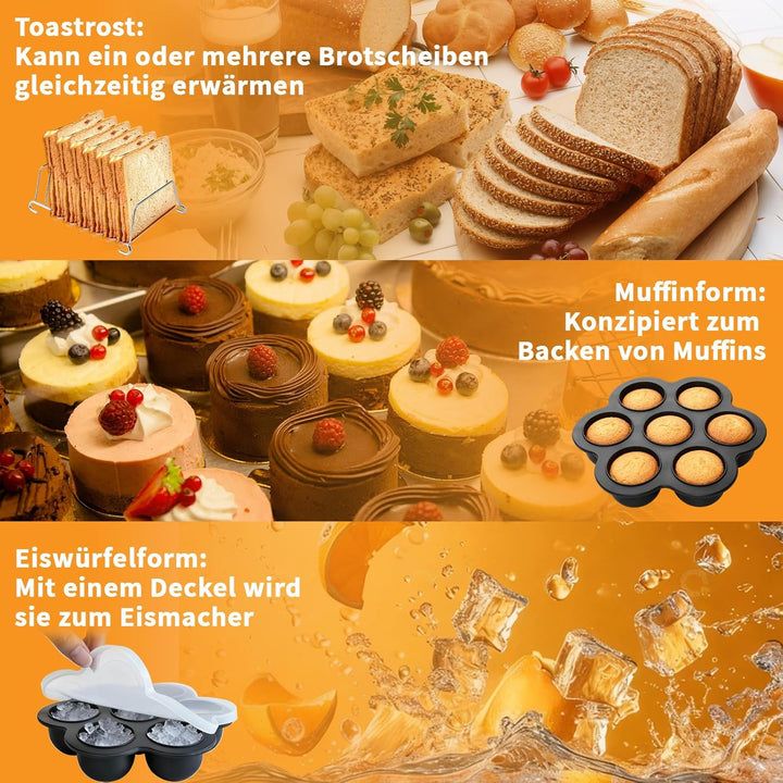 Hunnycook 17P Airfryer Zubehör für Ninja AF500EU Heissluftfritteuse, inklusive 1×10,4L+2×5,2L Airfry