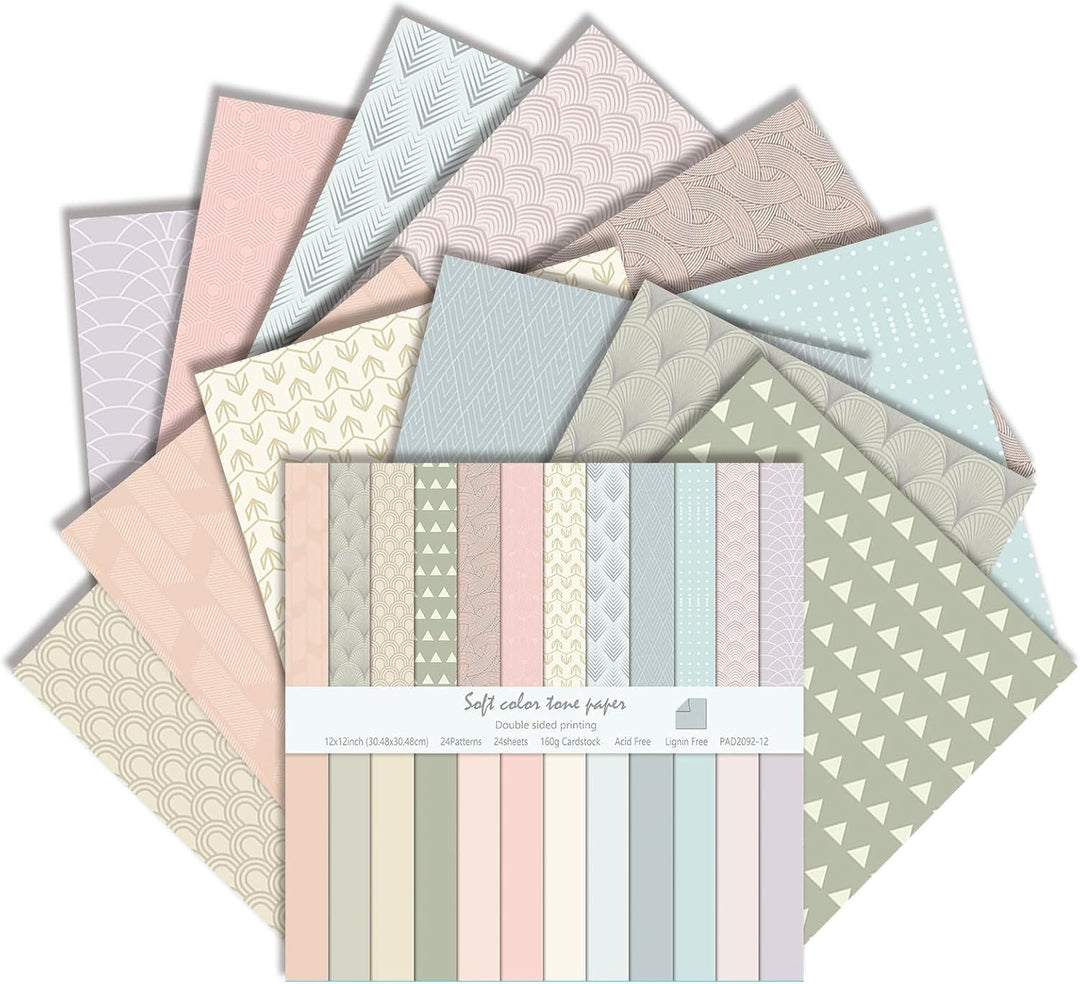 24 Blatt Boho Muster Scrapbook Papier Set, 30x30 Scrapbooking Papier Doppelseitige Designer Paper Ba