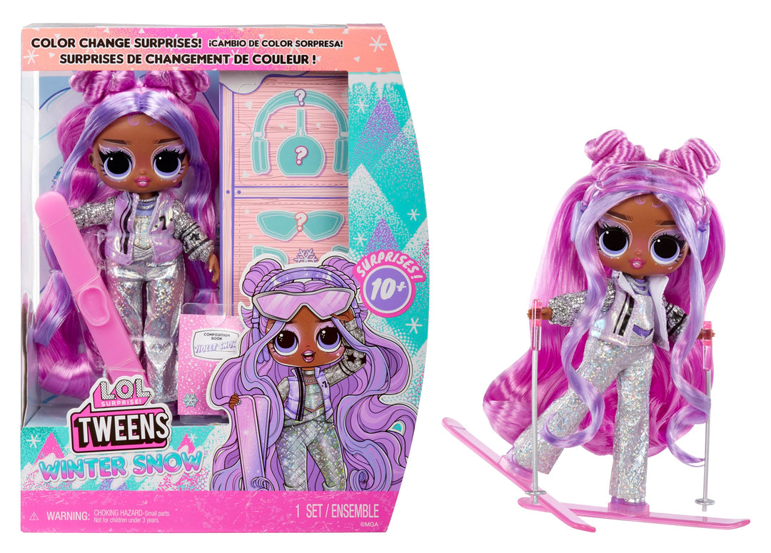 L.O.L. Surprise! Tweens Winter Snow Modepuppe - Violet Snow mit farbwechselnden Skiern und 10+ Frost