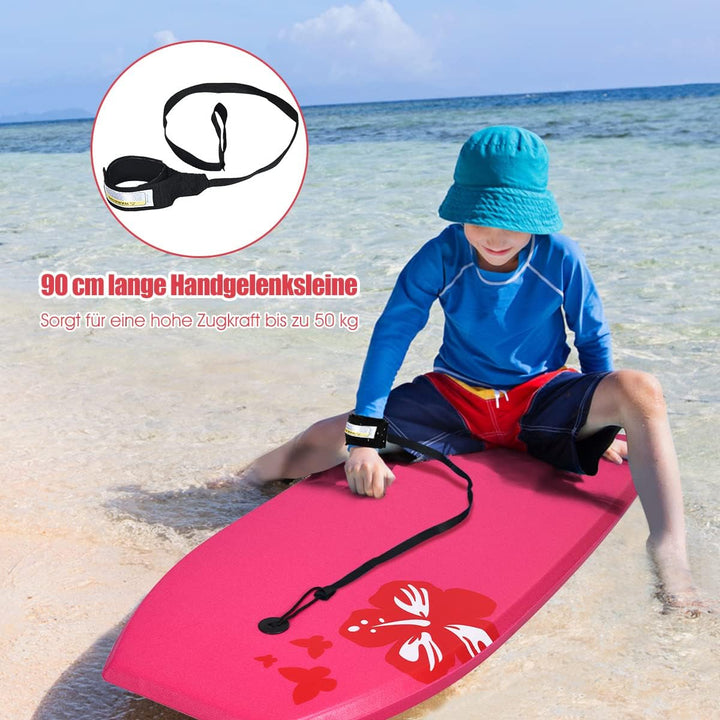 DREAMADE Bodyboard mit 90 cm Sicherheitsleine, bis zu 85kg belastbar, Surfbrett aus XPE &amp; HDPE &amp;EPS,