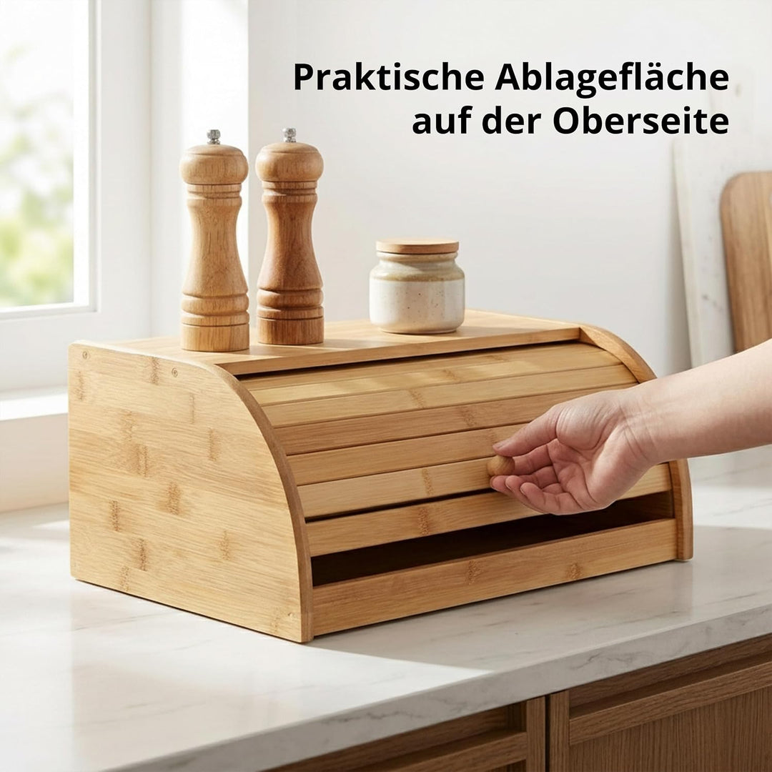Relaxdays Brotkasten Bambus HBT: 16,5 x 40 x 27,5 cm Rollbrotkasten für aromadichte Brot Aufbewahrun