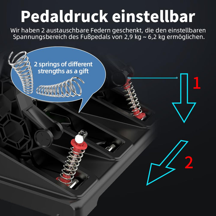 DOYO Racing Pedale, PC Gaming Lenkrad Pedal Set, Austauschbare Federn, Einstellbar, Kompatibel mit P