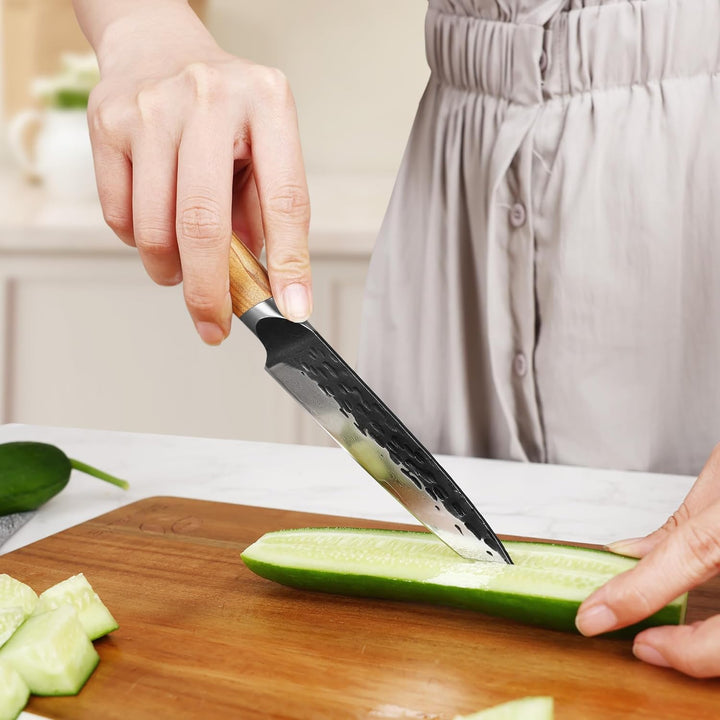 hecef Damastmesser Gemüsemesser Schälmesser 12.7 CM, Schärfer Küchenmesser klein, Allzweckmesser mit