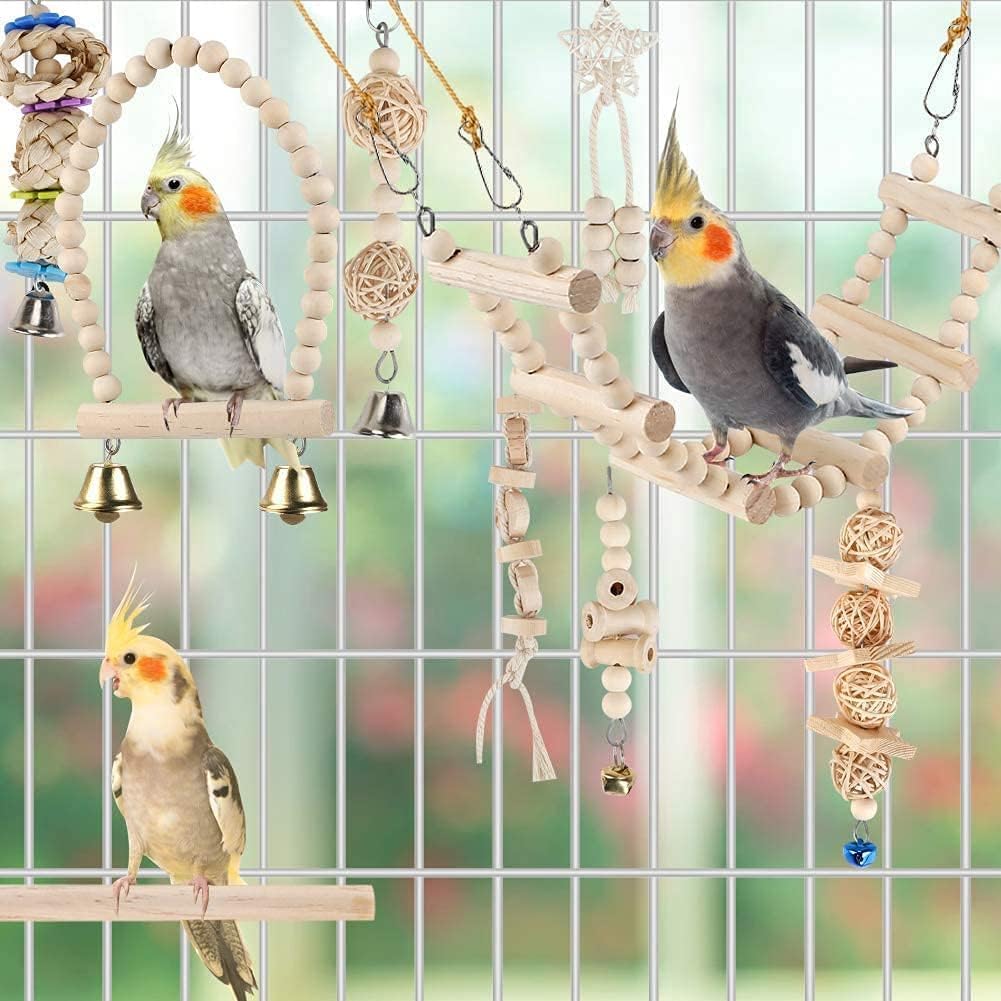 Vogel-Papageien-Spielzeug, 9 Stück, Vogelkäfig-Zubehör, Spielzeug, Barsch, Leiter, Kauspielzeug, Hän