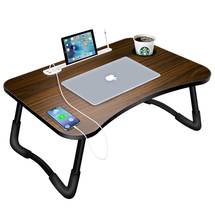 A3A ACADGQ Laptoptisch, Laptop Betttisch Klappbar, Bett Tisch mit 4 USB Ladeanschluss, Schublade, Ta