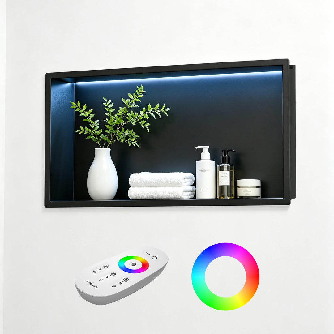 Bernkot Wandnische Dusche Edelstahl mit RGB LED, Wandnische Bad Nische Duschnische Befliesbar mit Fe