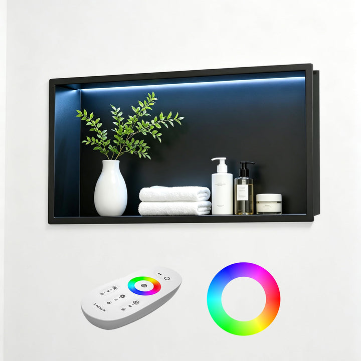 Bernkot Wandnische Dusche Edelstahl mit RGB LED, Wandnische Bad Nische Duschnische Befliesbar mit Fe