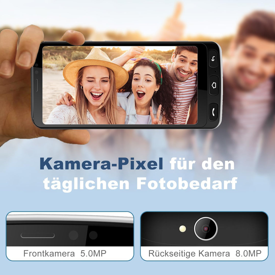 Melefon 4G Senioren Phone, 5,5 Zoll, grosse Icons, Android Handy mit 2400mAh Akku Unterstützung Blue