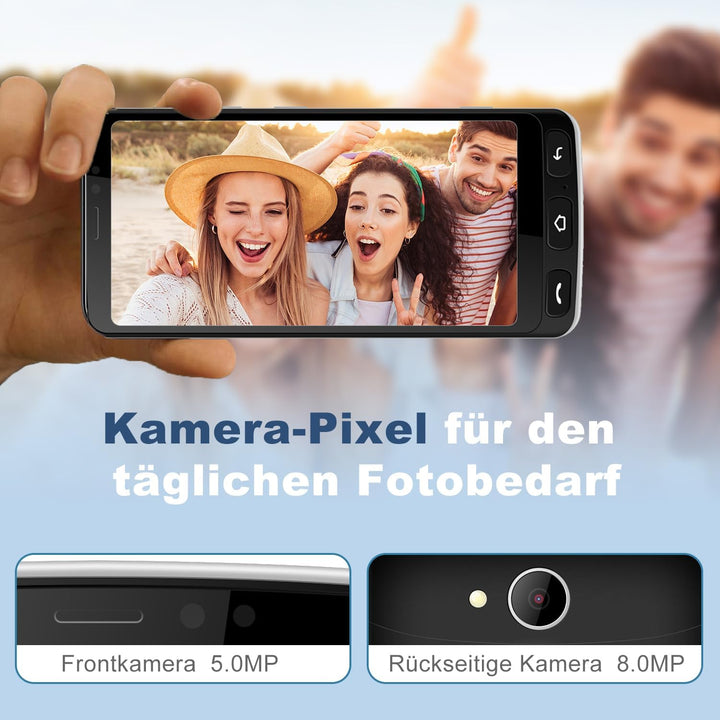 Melefon 4G Senioren Phone, 5,5 Zoll, grosse Icons, Android Handy mit 2400mAh Akku Unterstützung Blue