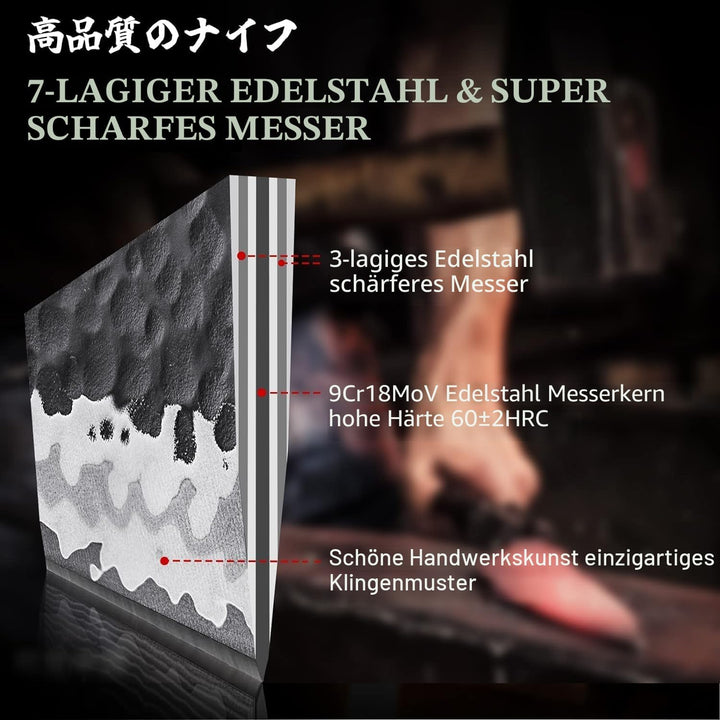 SHAN ZU 9 cm Gemüsemesser, Handgeschmiedetes Japanisches Obstmesser 7 Schichten Hochwertigem Carbon