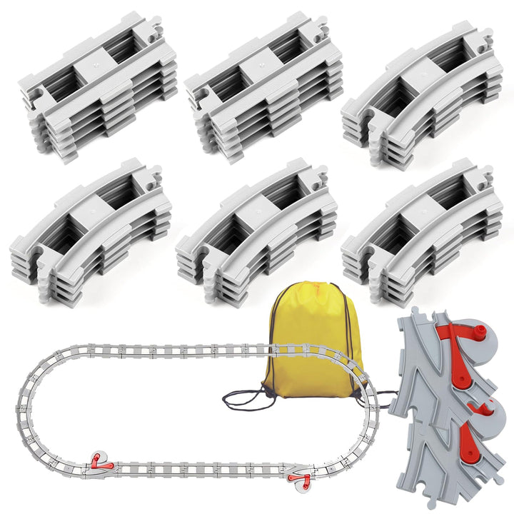 32pcs Bausteine Zug Schienen Set, City Zug Schienen Set mit Aufbewahrungstasche, Eisenbahn Erweiteru