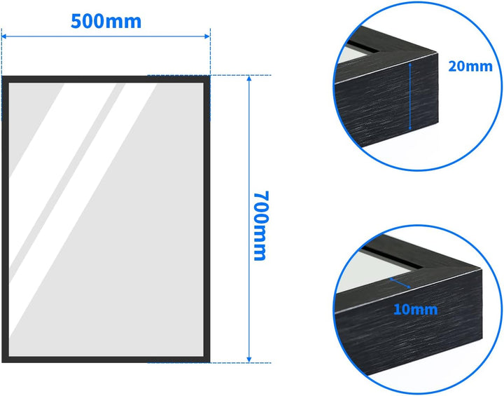 Wandspiegel, Schwarz 50x70 cm Spiegel Rechteckiger gross Edelstahl Kosmetikspiegel und Splitterschut