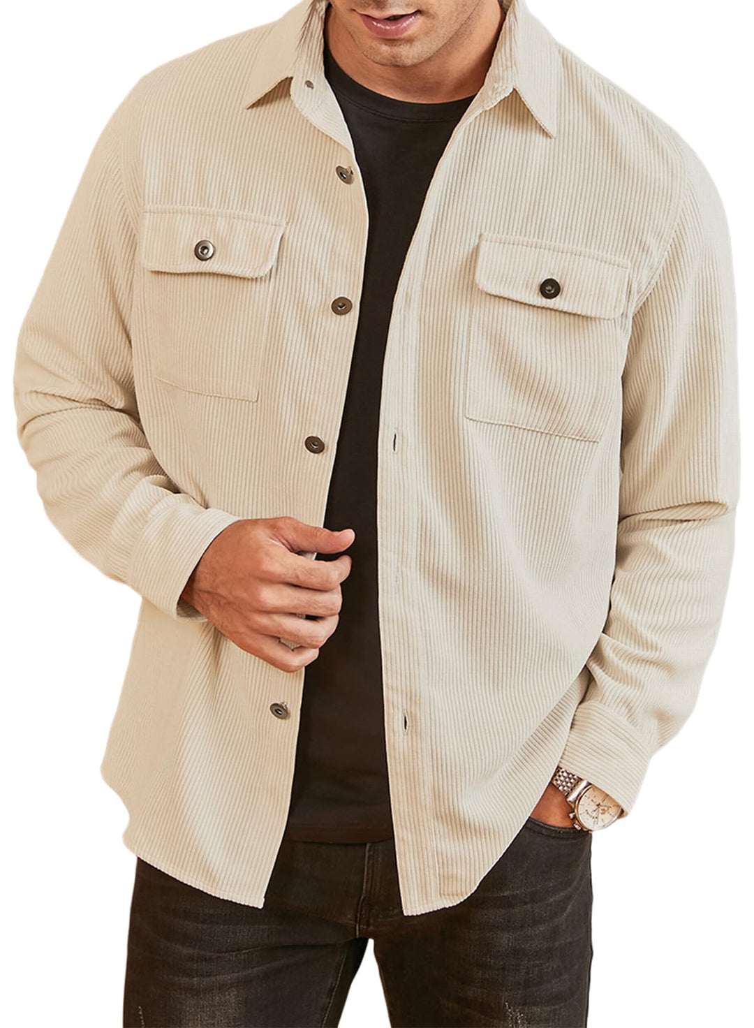 Elegancity Herren Hemd Cord Langarm Freizeithemd Männer Jacke Regular Fit Button Up Hemdjacke Mit Kl